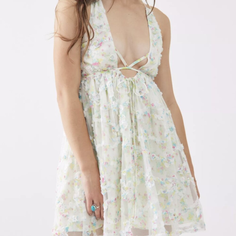 For Love & Lemons Becky Floral Appliqué Mini Dress size:small NWT